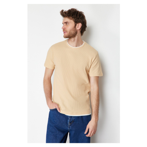 Trendyol Beige Regular Cut 100% Cotton Textured Basic T-Shirt