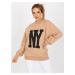 Beige hoodless sweatshirt with print