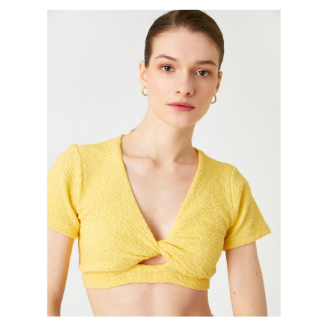 Koton Crop Undershirt Window Detail Short Sleeve V-Neck