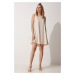 Happiness İstanbul Women's Cream Summer Woven Bell Dress