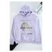 Trendyol Lilac Oversize/Wide Cut Hooded Fleece Inside Printed Sweatshirt