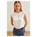 Olalook Women's White Scallop Detailed Knitted Viscose Blouse