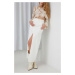Rifľová sukňa Answear Lab biela farba, maxi, rovný strih