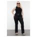 Trendyol Curve Black Belt Detailed Interlock Flare 100% Cotton Knitted Trousers