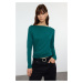 Trendyol Dark Green Fitted Long Sleeve Bateau Neck Viscose Stretch Knitted Blouse