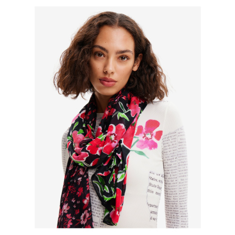 Black and red women's floral scarf Desigual Half Floral Rectangl - Women