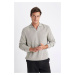 DEFACTO Light Khaki Regular Fit Polo Neck Jacquard Knitwear Sweatshirt