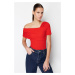 Trendyol Red Asymmetrical Collar Fitted Knitted Bodysuit