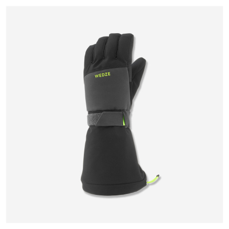 Hrejivé a nepremokavé detské rukavice 550 na zjazdové lyžovanie čierno-sivé