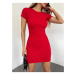 72298 Dewberry Camisole Short Sleeve Ribbed Mini Dress-RED