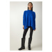 Happiness İstanbul Women's Blue High Neck Slit Knitwear Poncho Sweater