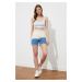 Trendyol Blue White Color-Blocked Tasseled Denim Shorts