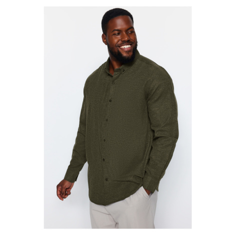 Trendyol Green Regular Fit Button Collar Flannel Winter Plus Size Shirt