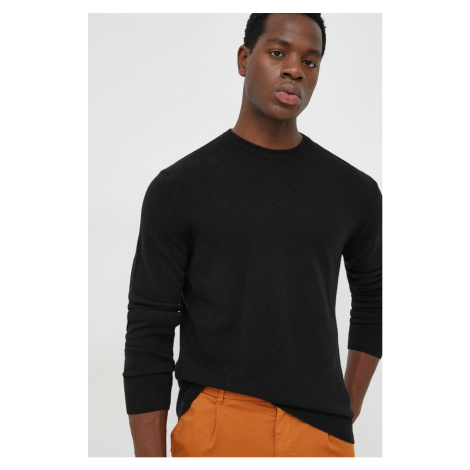 Vlnený sveter United Colors of Benetton pánsky, čierna farba, tenký,