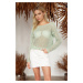 Trendyol Mint Glitter Boat Neck Openwork/Hole Knitwear Sweater