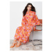 Trendyol Orange Floral Pattern Woven Shirt Dress