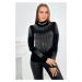 Knitted blouse with turtleneck and cubic zirconia motif black