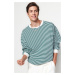 Trendyol Green Oversize/Wide Cut Striped Fleece Inside/Warm Sweatshirt