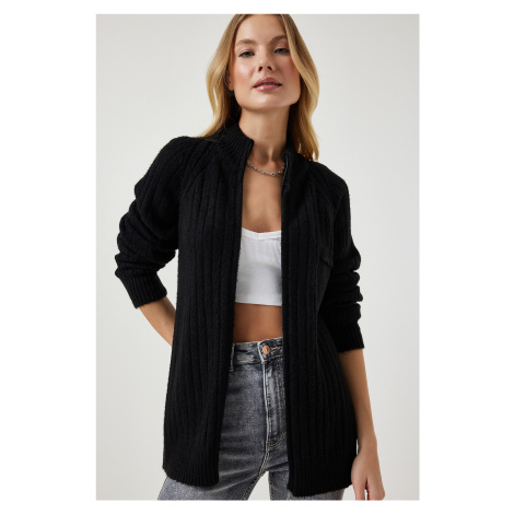 Happiness İstanbul Women's Black Zippered Knitwear Cardigan