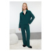 Trendyol Emerald Green Velvet Collar Detailed Viscose Woven Pajama Set