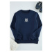 Trendyol Navy Blue Oversize/Wide Cut Animal Print Cotton Sweatshirt