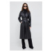 Kožený kabát Calvin Klein dámsky, čierna farba, prechodný, bez zapínania