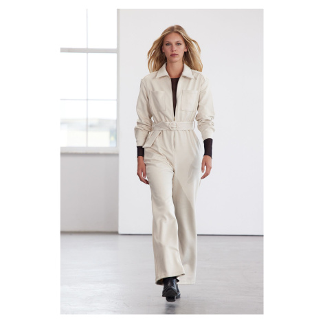 Trendyol Limited Edition Stone Belted Pocket Detailed Suede Jumpsuit