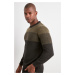 Trendyol Khaki Slim Wool Crew Neck Color Block Knitwear Sweater