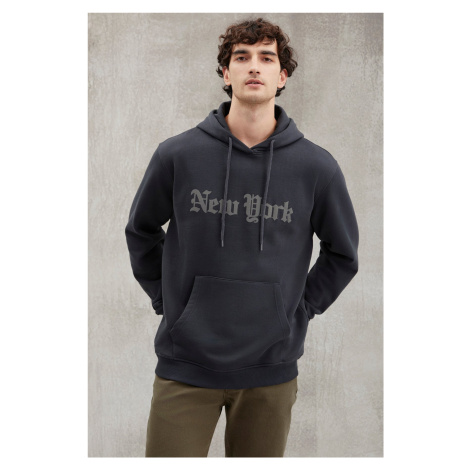 GRIMELANGE Egbert Men's Fleece College Printed Hooded Drawstring Anthracite Sweatshir