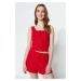 Trendyol Red Button Detailed Ribbed Cotton Singlet-Short Knitted Pajamas Set