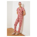 Trendyol Pink Strawberry Patterned Piping Detailed Sleep Band Knitted Pajama Set