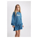 DEFACTO Girl's Hooded Printed Sweat Dress