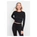 Trendyol Black Patterned Fitted Crew Neck Crop Stretch Knitted Blouse