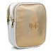 Bielo-zlatá kabelka s nápisom na remienku