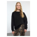 Trendyol Black Square Stitched Relaxed Pattern Basic Raglan Sleeve Crew Neck Knitted Sweatshirt