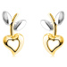 Náušnice zo 14K kombinovaného zlata - srdce s výrezom, stopka s lístkami, puzetky