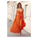 Oranžové saténové maxi šaty na ramienka 72962