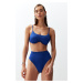 Trendyol Saxe Blue Textured High Waist High Leg Hipster Bikini Bottoms