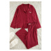 Trendyol Burgundy Rose Accessory Detailed Viscose Woven Pajama Set