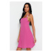 Trendyol ružová mini väzba plážové šaty s výstrihom do V