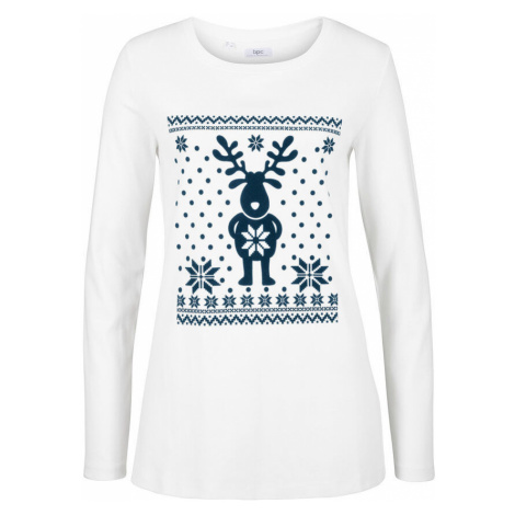 Bavlnené tričko s dlhým rukávom a vianočným motívom bonprix