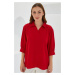 Bigdart Women's Red Shirt Collar Satin Blouse 0493