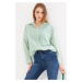 armonika Women's Green Striped Long Sleeve Pocket Detailed Pleated Oversize Shirt