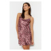 Trendyol Pink Satin Leopard Patterned Lace Collar Woven Nightgown