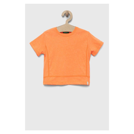 Detské tričko United Colors of Benetton oranžová farba, jednofarebné
