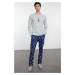 Trendyol Men's Greymelanj - Navy Blue Teddy Bear Patterned Couple/Double Knitted Pajama Set