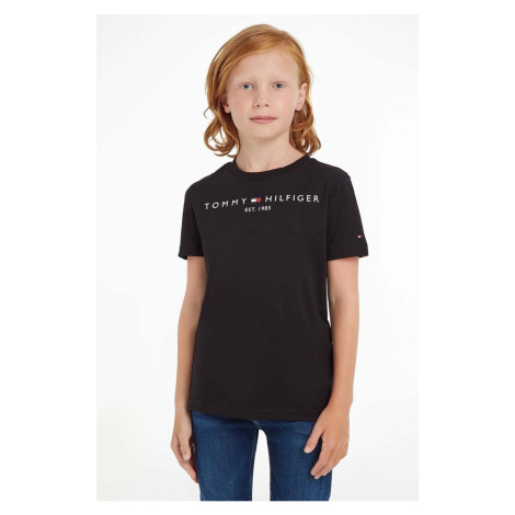 Detské bavlnené tričko Tommy Hilfiger čierna farba, s potlačou, KS0KS00210