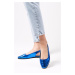 Mio Gusto Ally Metallic Sax-Blue Women's Flat Flat Flat Shoes With Open Back.