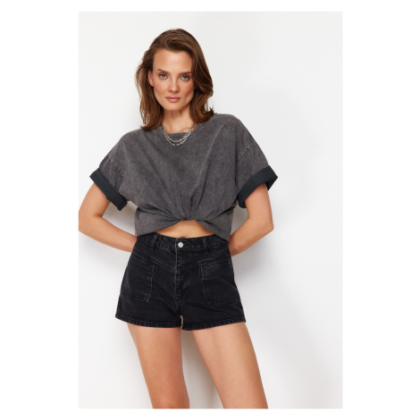 Trendyol Black Stitch Detail Denim Shorts