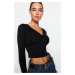 Trendyol Black Cotton Chest Gathered Fitted Regular Length Knitted Blouse